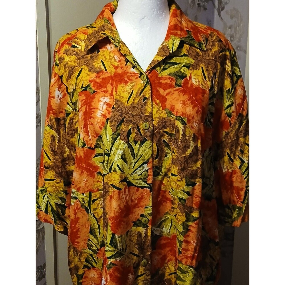 Vintage Bobbie Brooks  Hawaiian Tropical Button down Blouse L 16/18